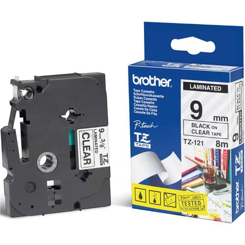 Brother P-touch TZE Label Tape 9mmx8m Black on Clear Ref TZE121 Brother