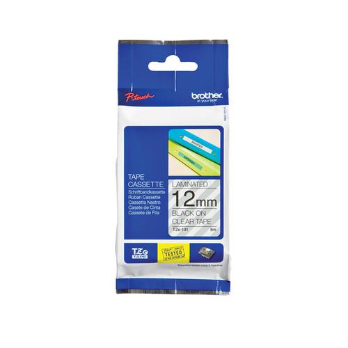 Brother P-touch TZE Label Tape 12mmx8m Black on Clear Ref TZE131 859087 Buy online at Office 5Star or contact us Tel 01594 810081 for assistance
