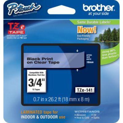 Brother P-touch TZE Label Tape 18mmx8m Black on Clear Ref TZE141