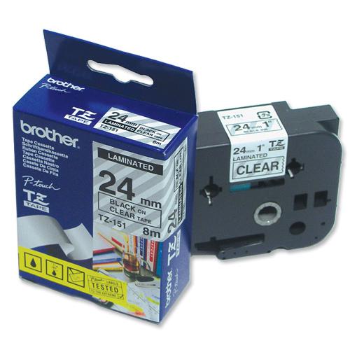 Brother P-touch TZE Label Tape 24mmx8m Black on Clear Ref TZE151 Brother