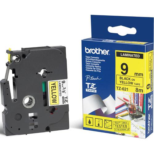 Brother P-touch TZE Label Tape 9mmx8m Black on Yellow Ref TZE621 Brother