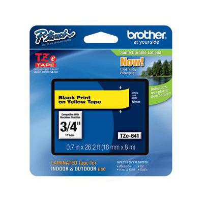 Brother P-touch TZE Label Tape 18mmx8m Black on Yellow Ref TZE641