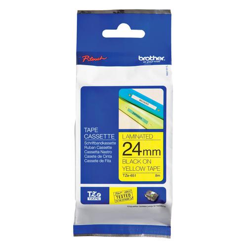 Brother P-touch TZE Label Tape 24mmx8m Black on Yellow Ref TZE651