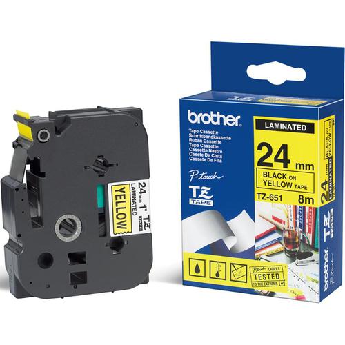 Brother P-touch TZE Label Tape 24mmx8m Black on Yellow Ref TZE651 859079 Buy online at Office 5Star or contact us Tel 01594 810081 for assistance