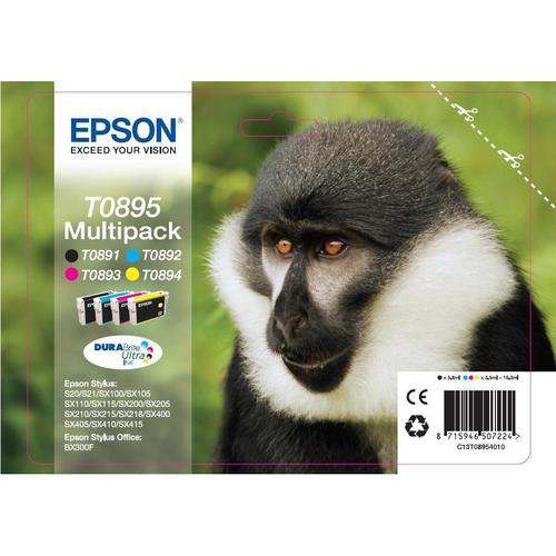 Epson T0895 InkjetCart Monkey Blk180pp 5.8ml/Cyan185pp/Mag185pp/Yell185pp 3.5ml Ref C13T08954010 [Pack 4] 4070876 Buy online at Office 5Star or contact us Tel 01594 810081 for assistance