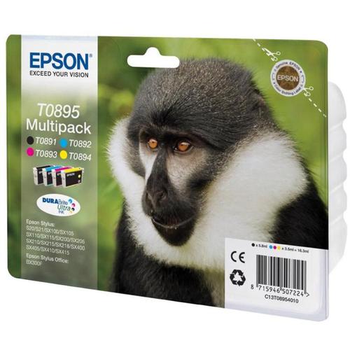 Epson T0895 InkjetCart Monkey Blk180pp 5.8ml/Cyan185pp/Mag185pp/Yell185pp 3.5ml Ref C13T08954010 [Pack 4] 4070876 Buy online at Office 5Star or contact us Tel 01594 810081 for assistance
