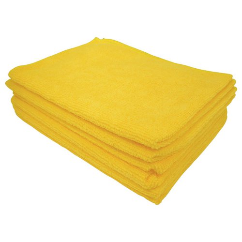 5 Star Facilities Microfibre Cleaning Cloth Colour-coded Multi-surface Yellow [Pack 6]