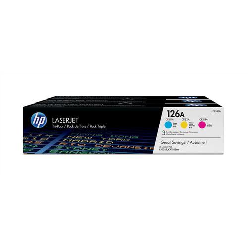 HP 126A Laser Toner Cartridge Page Life 1000pp Cyan/Magenta/Yellow Ref CF341A [Pack 3]