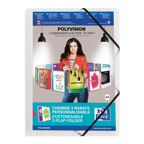 Oxford Polyvision Elasticated Folder 3-Flap Polypropylene A4 Clear Ref 100201153 [Pack 12]