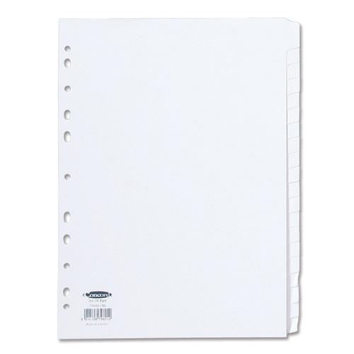 Concord Subject Dividers 20-Part Multipunched 150gsm A4 White Ref 79601