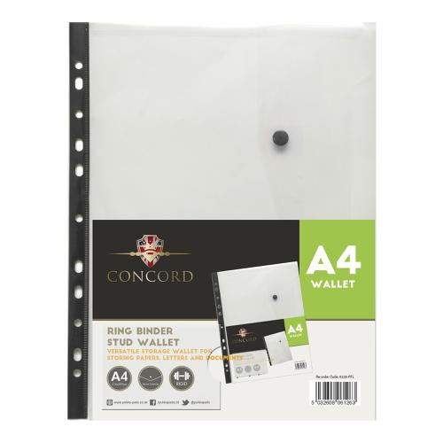 Concord Ring Binder Stud Wallet Polypropylene with Card Pocket 180 Micron A4 Clear Ref 6126-PFL [Pack 5]