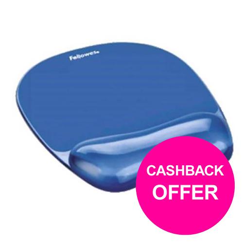 Fellowes Crystal Mouse Mat Pad with Wrist Rest Gel Blue Ref 91141 Fellowes