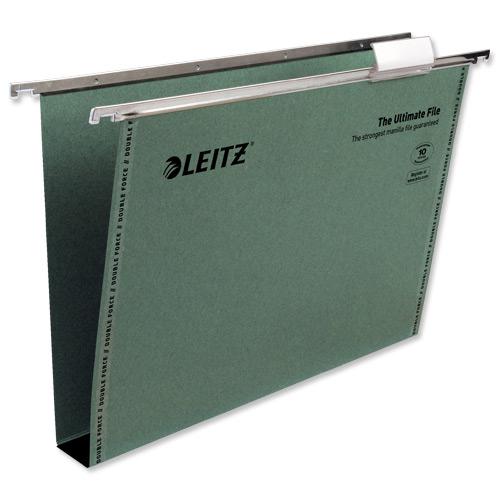 Leitz Ultimate Suspension File Recycled Manilla Wide 30mm 215gsm Foolscap Green Ref 17450055 [Pack 50]