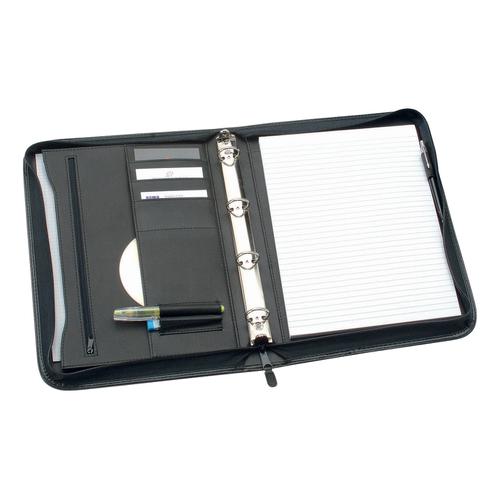 5 Star Office Zipped Conference Ring Binder Capacity 25mm Leather Look A4 Black