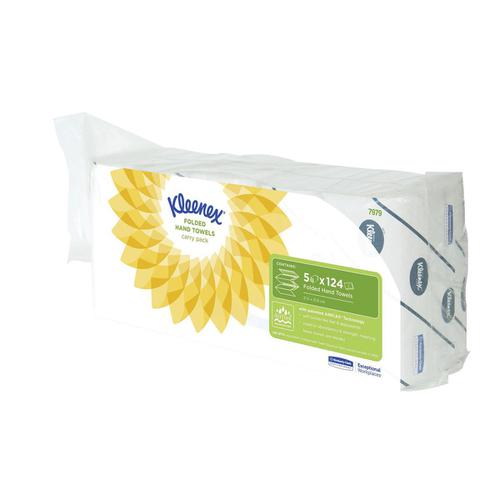 Kleenex Ultra Hand Towels 2-ply 215x315mm 124 Towels per Sleeve White Ref 7979 [Pack 5] Kimberly-Clark