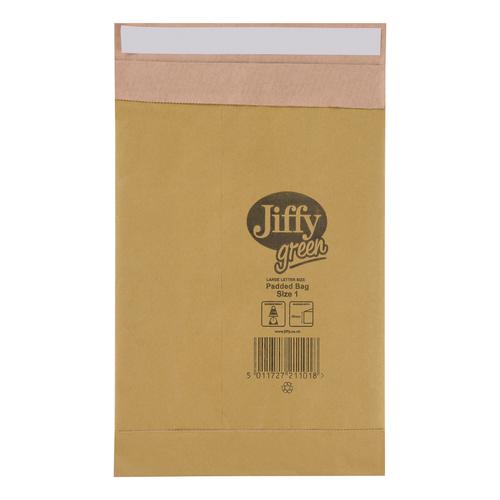 Jiffy Green Padded Bags P&S Cushioning Size 1 165x280mm Ref 01900 [Pack 25]