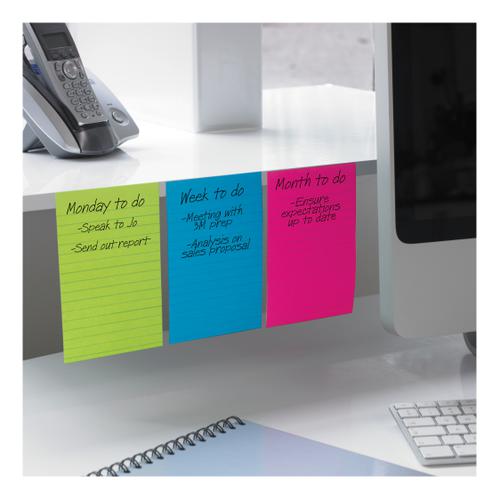 Post-it Super Sticky Notes Ruled 90 Sheets 102x152mm Limeade/Fuchsia/Turquoise Ref 660SSUC [Pack 3] 3M