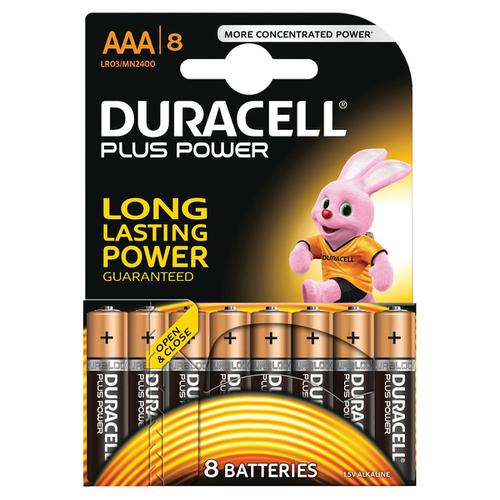 Duracell Plus Power Battery Alkaline AAA Size 1.5V Ref 81275401 [Pack 8]