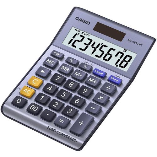 Casio Semi-desk Calculator 8 Digit 3 Key Memory Battery/Solar Power 103x31x145mm Silver Ref MS-80VER II