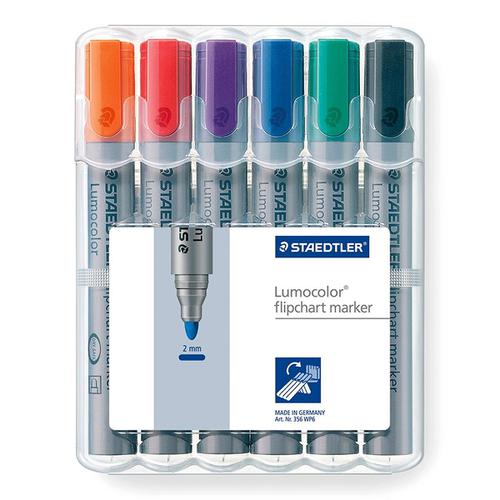 Staedtler Lumocolor Flipchart Markers Dry-safe Bullet Tip 2mm Wallet Asstd Colours Ref 356WP6 [Pack 6] Staedtler