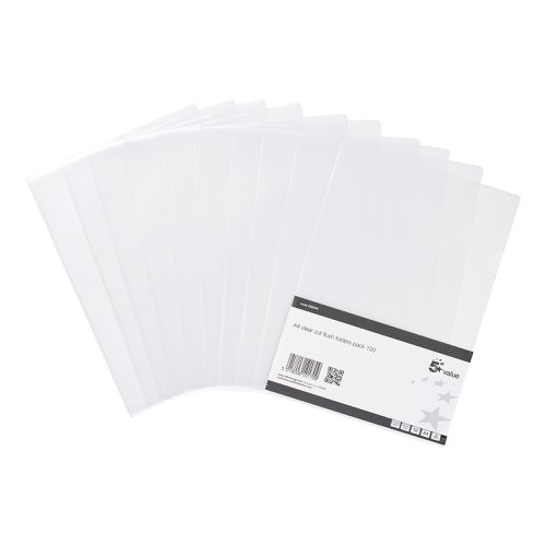 5 Star Value Folder Embossed Cut Flush Polypropylene 80 Micron A4 Clear [Pack 100]