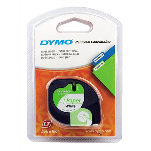 91200 Dymo LetraTag Tape Paper 12mmx4m Pearl White S0721510 for sale online