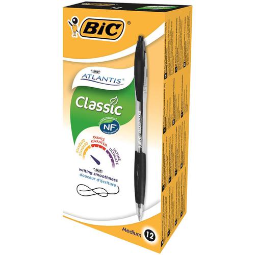Bic Atlantis Ball Pen Retractable Cushioned Grip Black Ref 8871321 [Pack 12] 862703 Buy online at Office 5Star or contact us Tel 01594 810081 for assistance