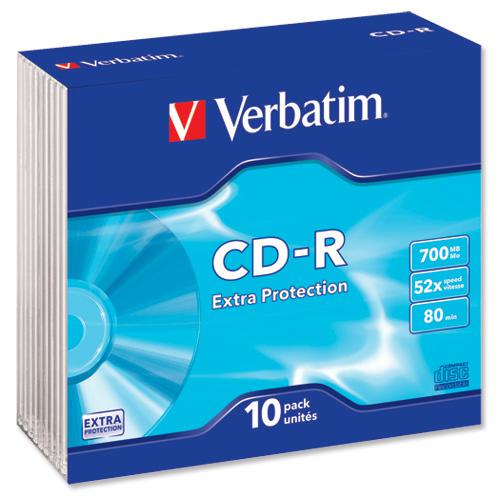 Verbatim CD-R Recordable Disk Write-once Cased 52x Speed 80 Min 700Mb Ref 43327 [Pack 10]  4037726