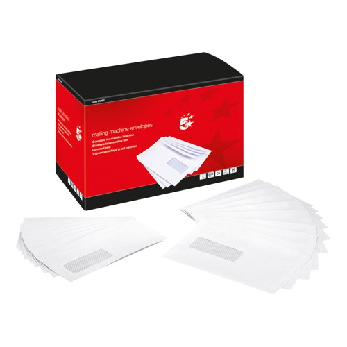 5 Star Office Envelopes Mailing Machine Wallet Gummed with Window 90gsm C5 162x238mm White [Pack 500]