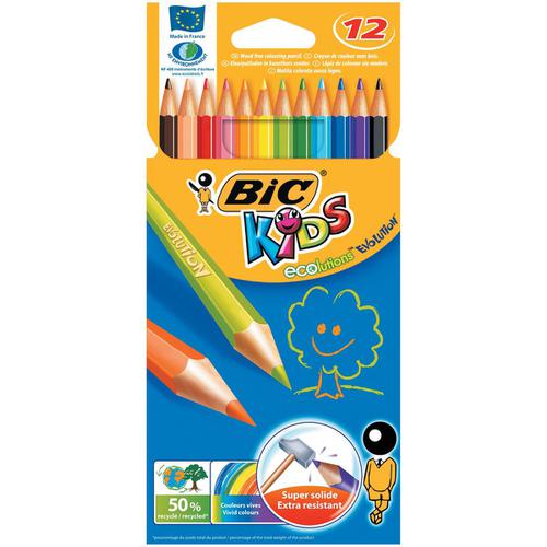 Bic Kids Evolution Colouring Pencils Wood-free Resin Wallet Vibrant Assorted Colours Ref 829029 [Pack 12]