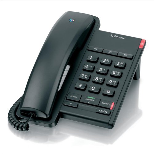 BT Converse 2100 Telephone 1 Redial Mute Function 3 Number Memory Black Ref 040206  664431