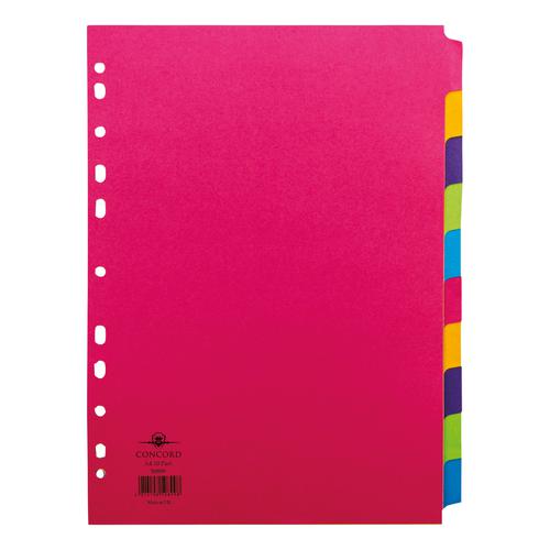 Concord Bright Subject Dividers 10-Part Card Multipunched 160gsm A4 Assorted Ref 50899 Pukka Pads Ltd