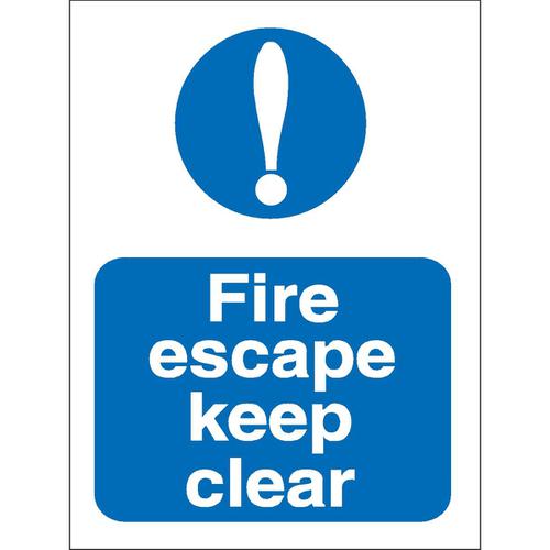 Stewart Superior Fire Escape Keep Clear Sign W150xH200mm Self-adhesive Vinyl Ref M025SAV
