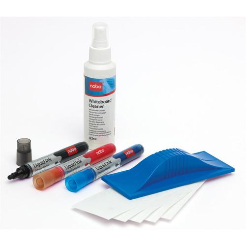 Nobo Whiteboard Starter Kit 3 Asst Drywipe Markers/Eraser/Refills/125ml Cleaning Fluid Spray Ref 34438861 696776 Buy online at Office 5Star or contact us Tel 01594 810081 for assistance