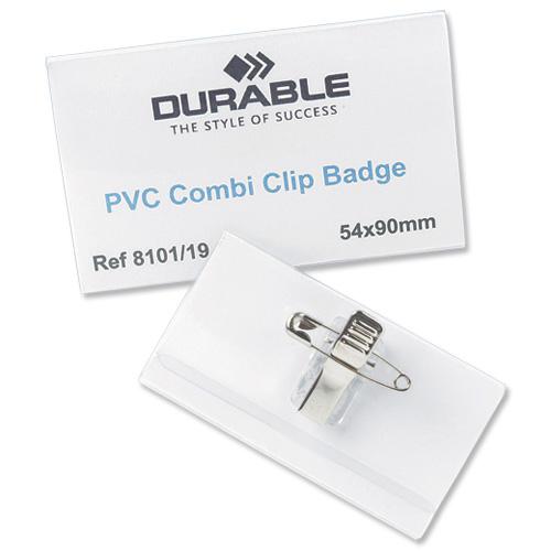 Durable Name Badges Combi Clip for Pin or Clip to Clothing 54x90mm Ref 8101-19 [Pack 50] 829161 Buy online at Office 5Star or contact us Tel 01594 810081 for assistance