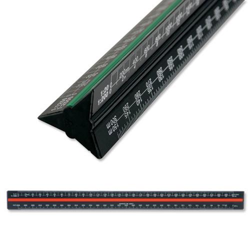 Linex Scale Ruler Triangular Aluminium Colour-coded Scales 1:1 to 1:2500 300mm Black Ref LXH382 Pelltech