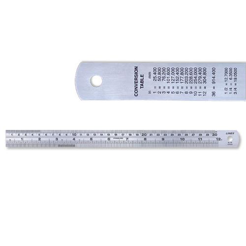 Linex Ruler Stainless Steel Imperial and Metric with Conversion Table 300mm Silver Ref LXESL30