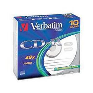 Verbatim CD-R Recordable Disk Slim Cased Write-once 52x Speed 80 Min 700Mb Ref 43415 [Pack 10]  712774