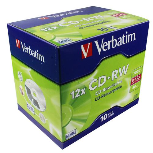 Verbatim CD-RW Rewritable Disk Cased 8x-12x Speed 80min 700Mb Ref 43148 [Pack 10]  712813