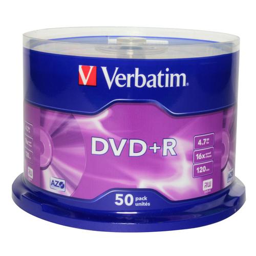 Verbatim DVD+R Recordable Disk Write-once Spindle 16x Speed 120min 4.7Gb Ref 43550 [Pack 50]