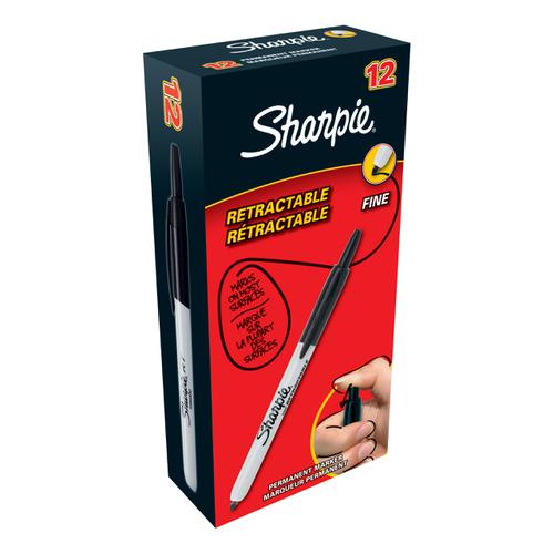 Sharpie Permanent Marker Retractable with Seal Bullet Tip 1.0mm Black Ref S0810840 [Pack 12] Newell Rubbermaid