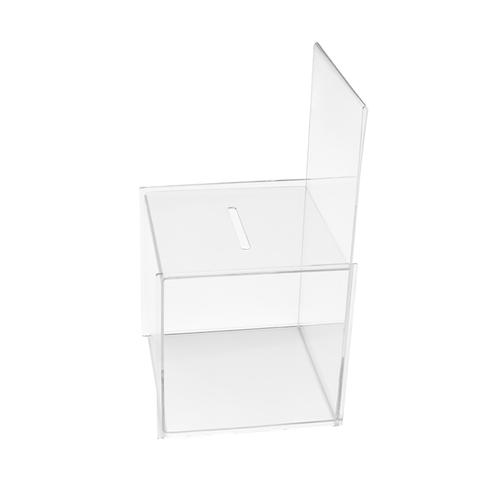 Suggestion or Business Card Box with Sign Holder 211x313x381mm Clear 4011792 Buy online at Office 5Star or contact us Tel 01594 810081 for assistance