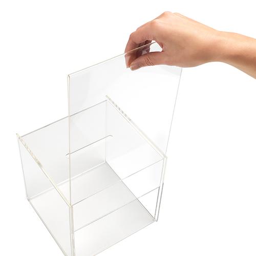 Suggestion or Business Card Box with Sign Holder 211x313x381mm Clear 4011792 Buy online at Office 5Star or contact us Tel 01594 810081 for assistance