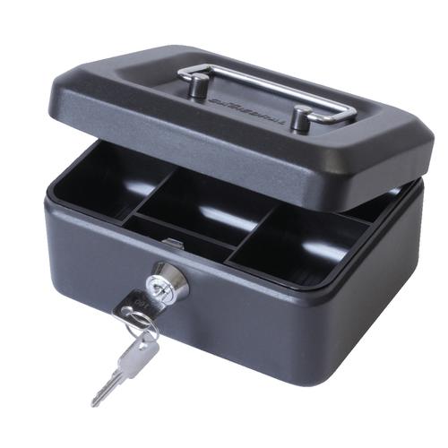 Cash Box with Lock & 2 Keys Removable Coin Tray 6 Inch W152xD115xH70mm Black