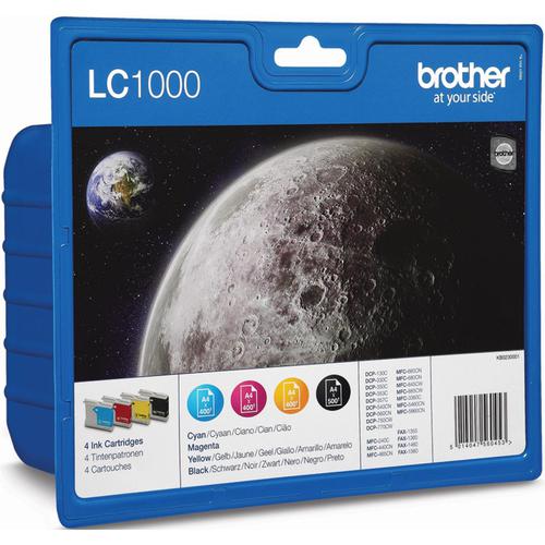 Brother Inkjet Value Pack Page Life 500pp Black/Cyan/Magenta/Yellow Ref LC1000VALBP [Pack 4]