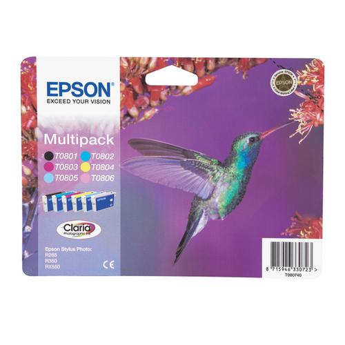 Epson T0807 Inkjet Cart Hummingbird Blk/C/M/Y/LC/LM 7.4ml Ref C13T08074011[Pack 6]