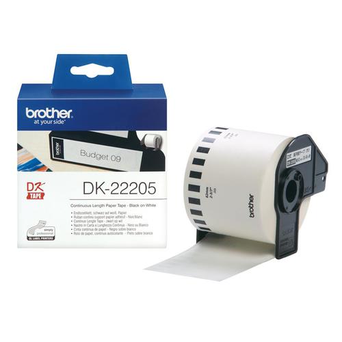 Brother Label Continuous Paper Tape 62mmx30.48m White Ref DK22205 Brother