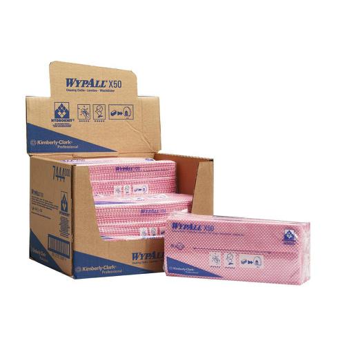 Wypall X50 Cleaning Cloths Absorbent Strong Non-woven Tear-resistant Red Ref 7444 [Pack 50]