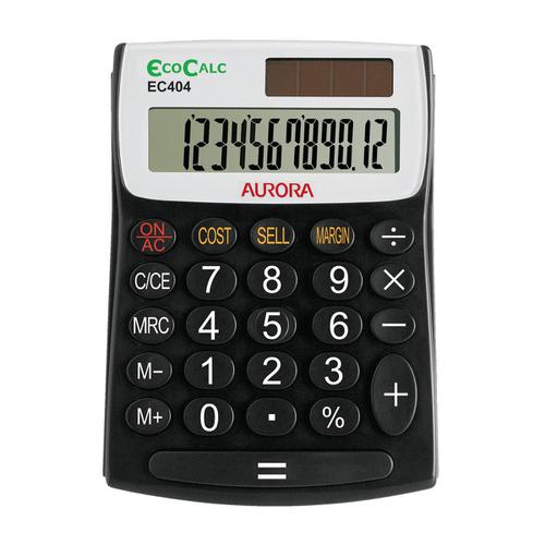 Aurora EcoCalc Desktop Calculator 12 Digit Recycled Solar Powered 98x28x137mm Black Ref EC404  867519