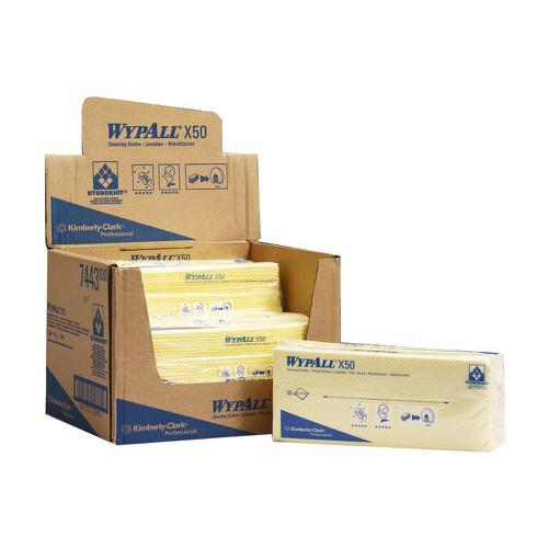 Wypall X50 Cleaning Cloths Absorbent Strong Non-woven Tear-resistant Yellow Ref 7443 [Pack 50] 4099215 Buy online at Office 5Star or contact us Tel 01594 810081 for assistance
